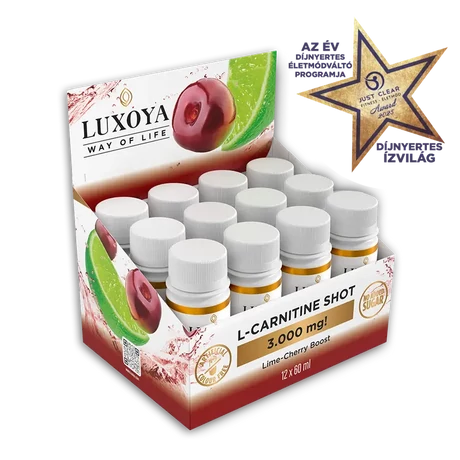 Luxoya L-Carnitine Shot (Folyékony L-Karnitin) Gyűjtődoboz 12x60 ml - Meggy-Lime ízű