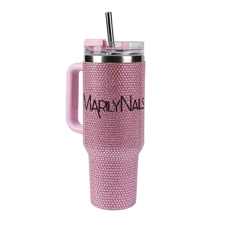 MN Strasszos Tumbler - Kulacs szívószállal - rózsaszín