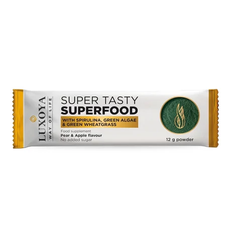 Luxoya Super Tasty Superfood (Étrend-kiegészítő italpor) 12 g - Körte-alma ízesítésű